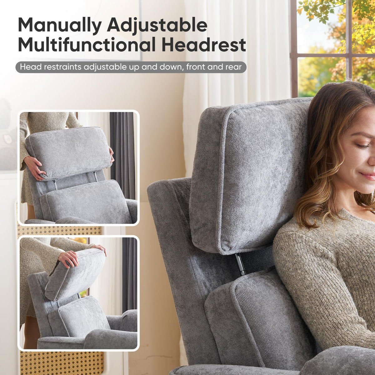 Oversized Chenille Swivel Rocker Recliner Chair with USB Ports R73374