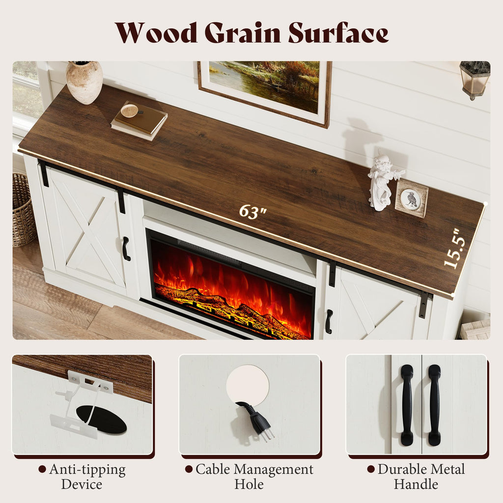 Fireplace TV Stand with Sliding Barn Door F36218