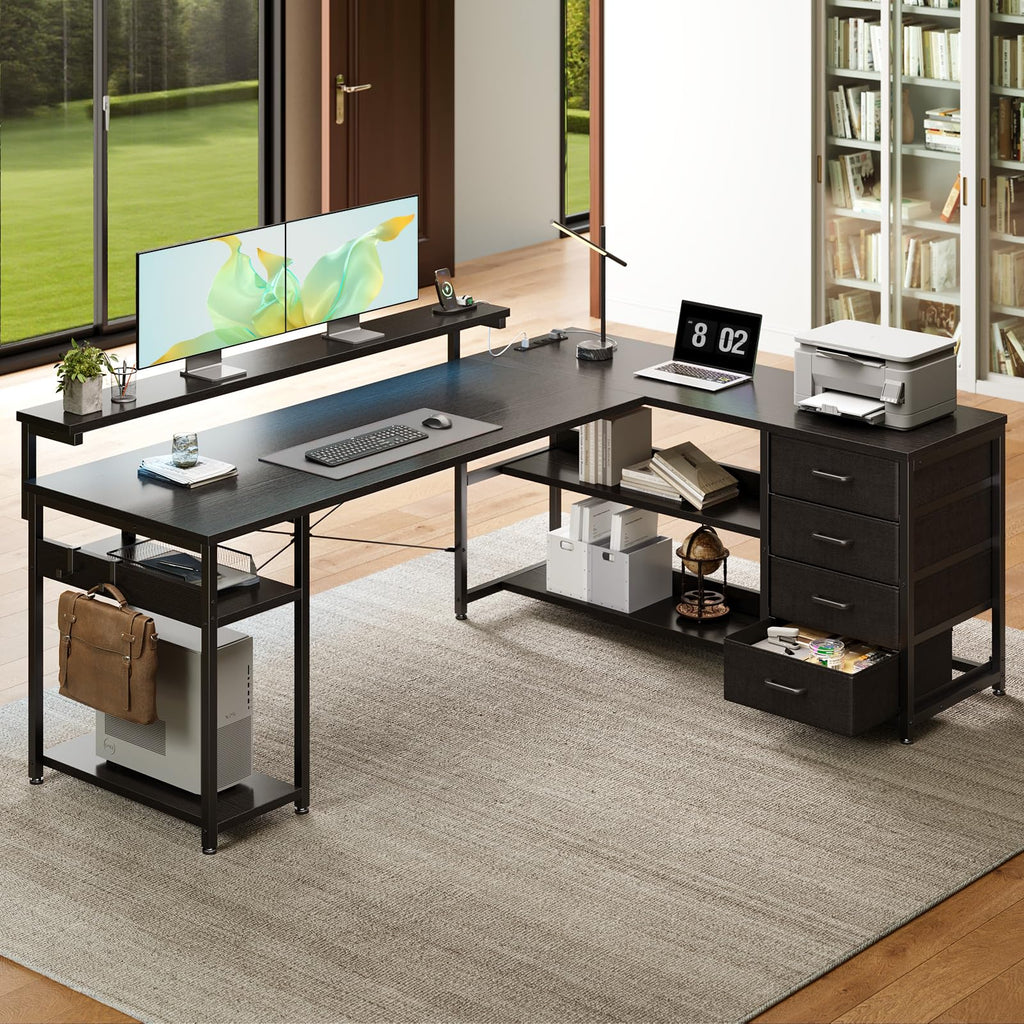 61 Inch L Shaped Computer Desk with 4 Drawers X73599