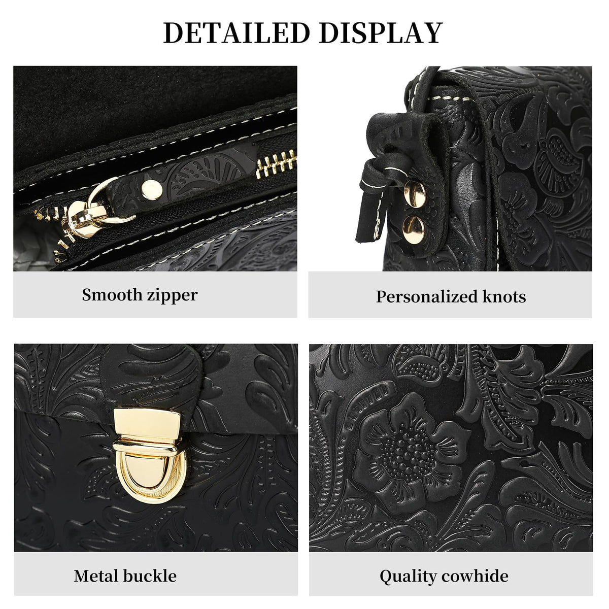 Genuine Leather Floral Embossed Crossbody Bag G266