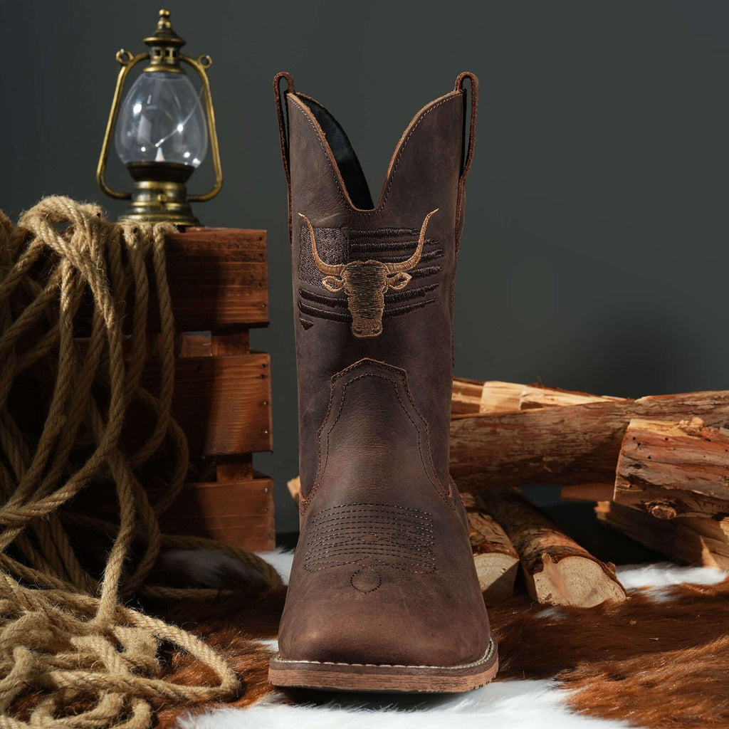 Cowboy Boots Wide Square Toe Slip Resist P889