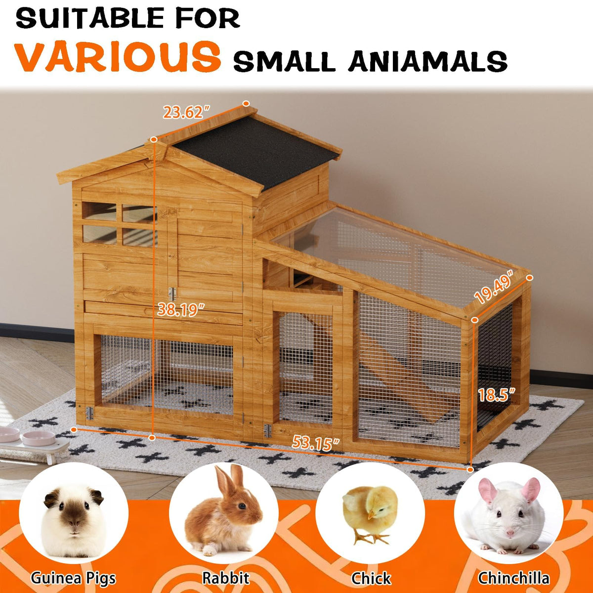 2-Story Wooden Rabbit Hutch with Run M867492