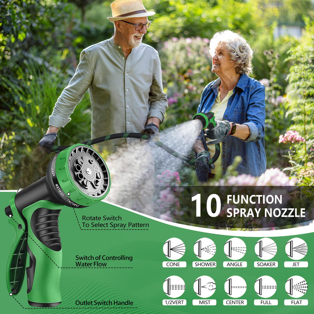 100 ft Lightweight Flexible Garden Hose with 10-Function Nozzle G39653