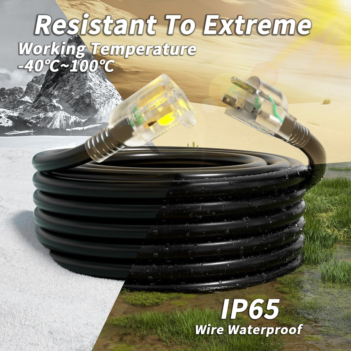 100ft 10 Gauge Waterproof Outdoor Extension Cord Black Z200