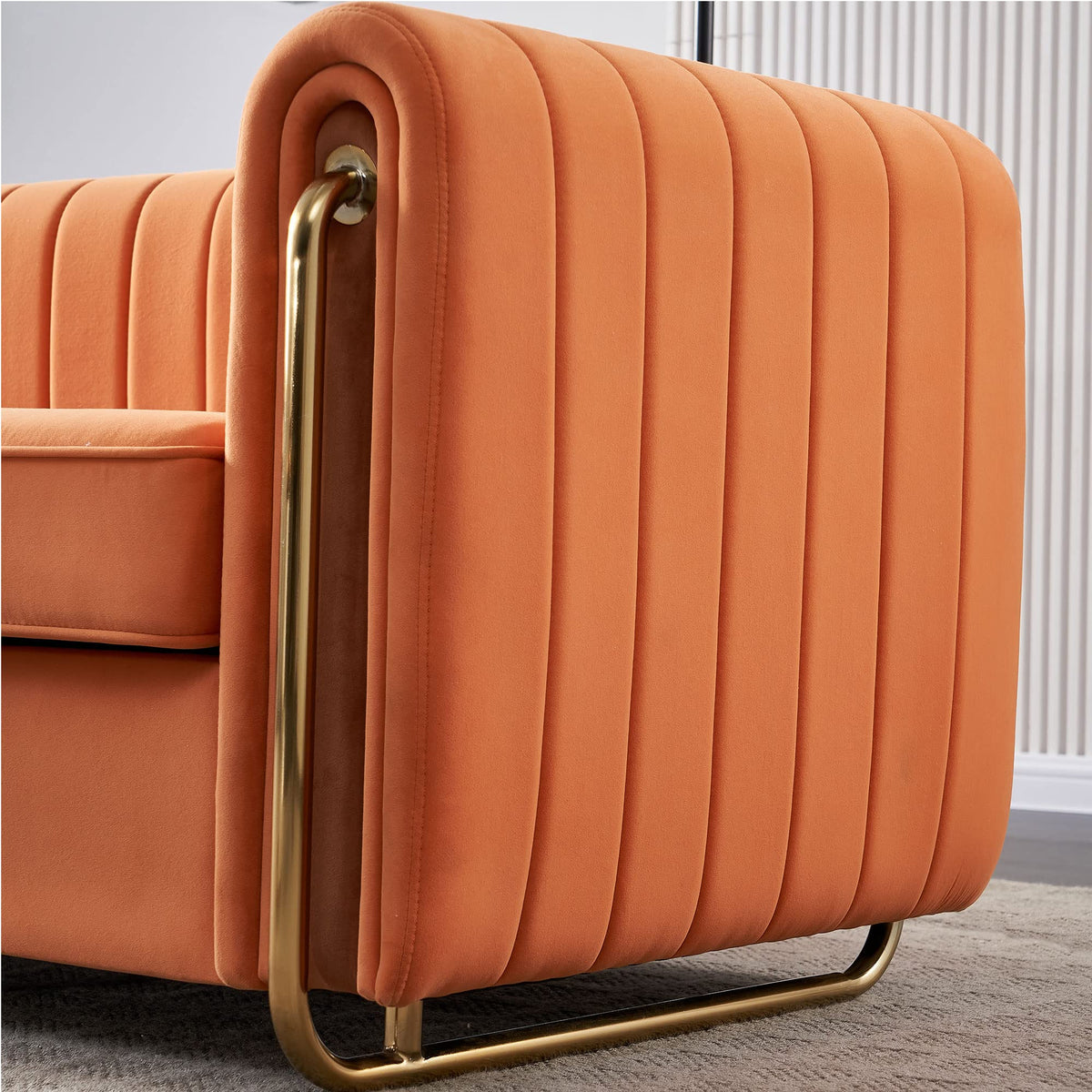 Tufted Velvet Sofa with Golden Metal Legs Y25867