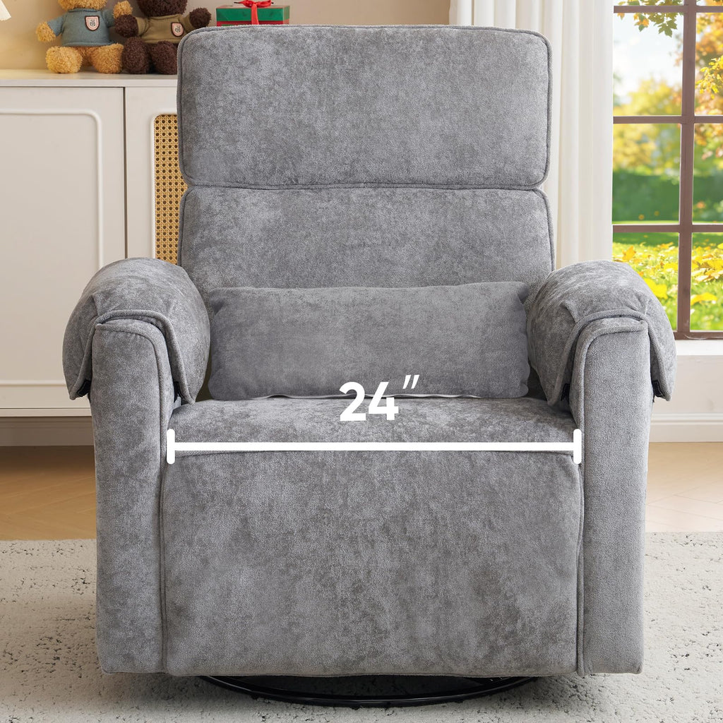 Oversized Chenille Swivel Rocker Recliner Chair with USB Ports R73374