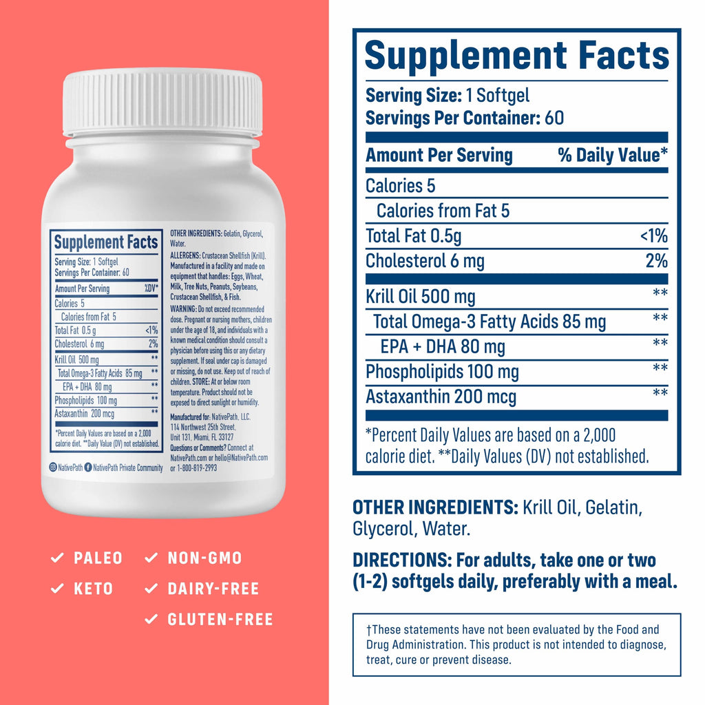 Antarctic Krill Oil 500mg Omega-3 60 Softgels I778565