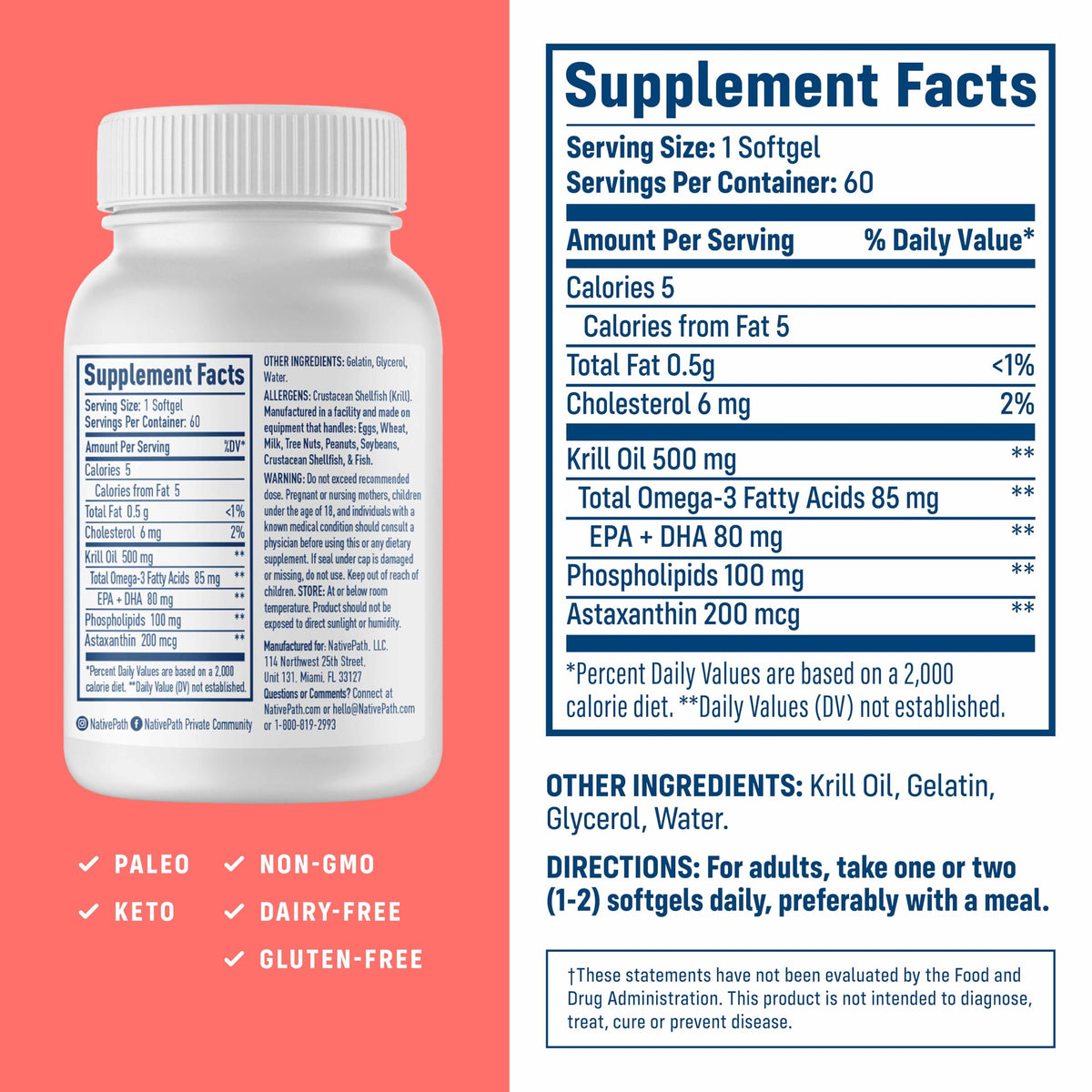 Antarctic Krill Oil 500mg Omega-3 60 Softgels I778565
