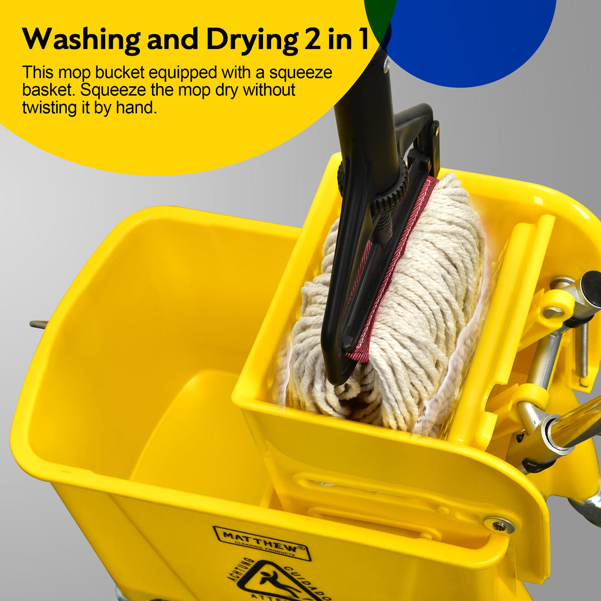 22 Quart Compact Mop Bucket with Side Press Wringer On Wheels R2626