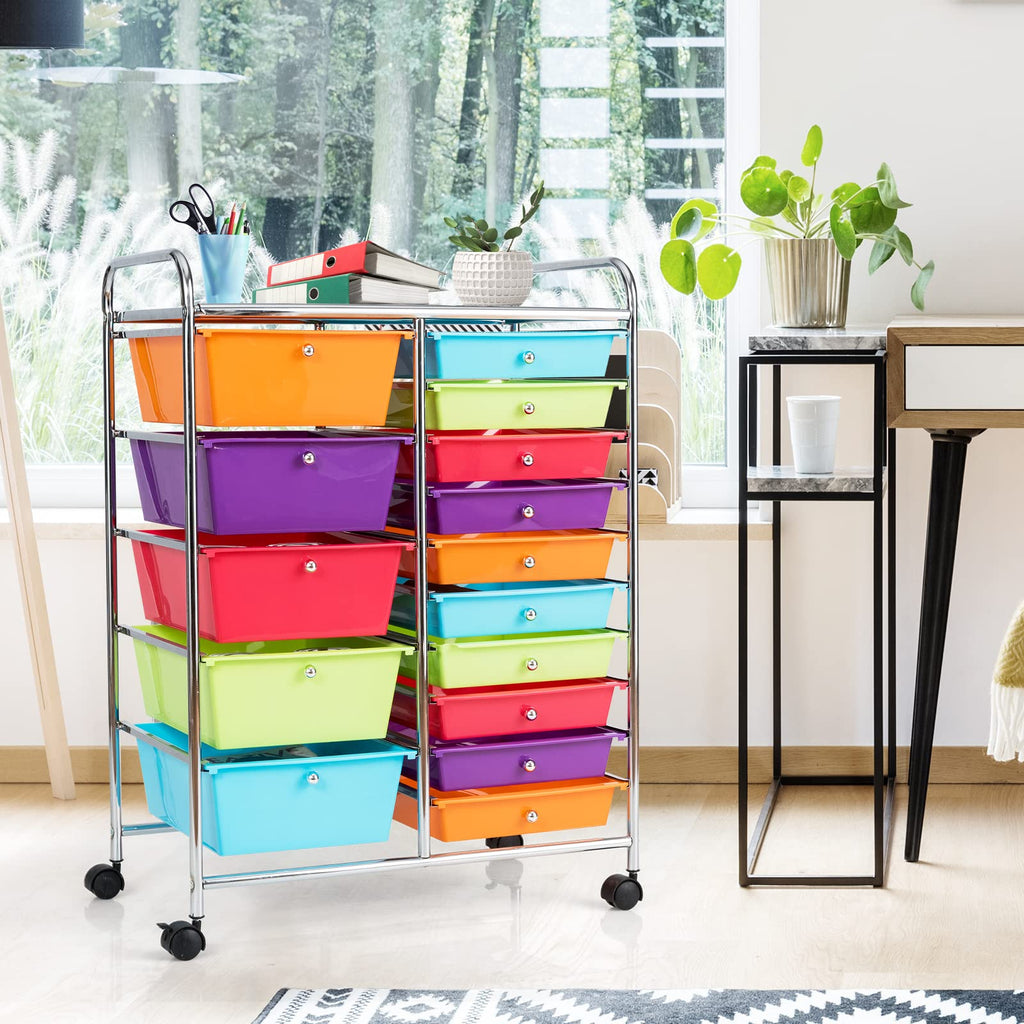 Multicolor 15 Drawer Rolling Storage Cart H2438