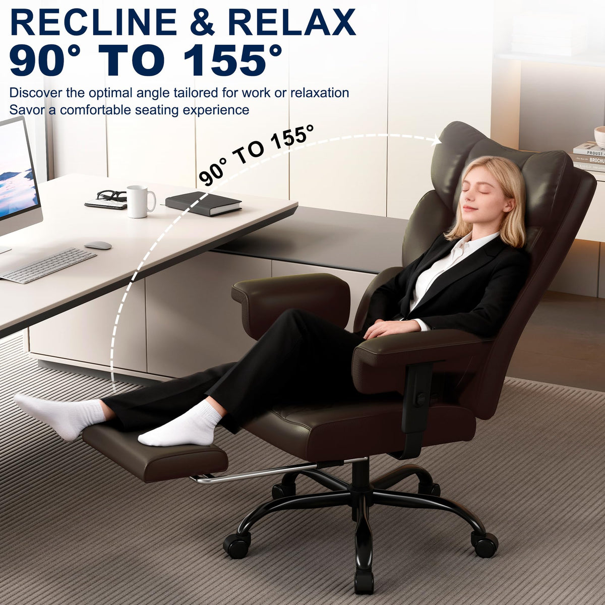 Big and Tall Faux Leather Office Chair with Footrest L48924