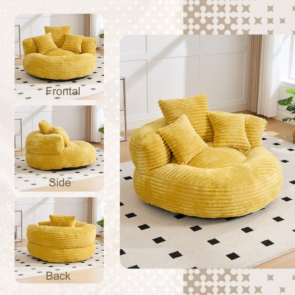 Oversized Corduroy Bean Bag Chair with 3 Pillows V693