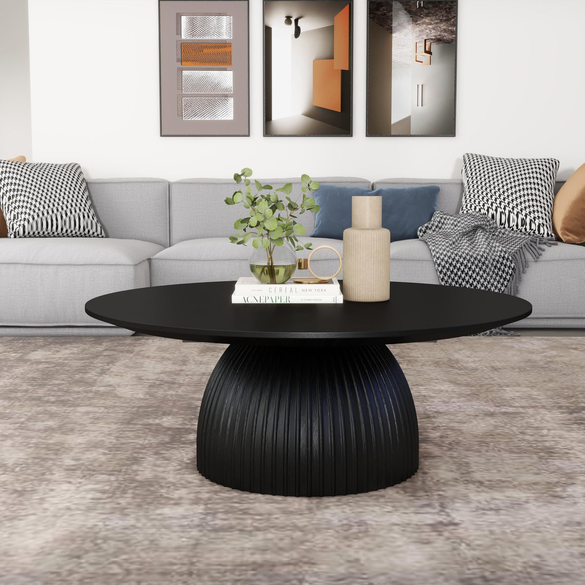 Black Round Drum Coffee Table I260361