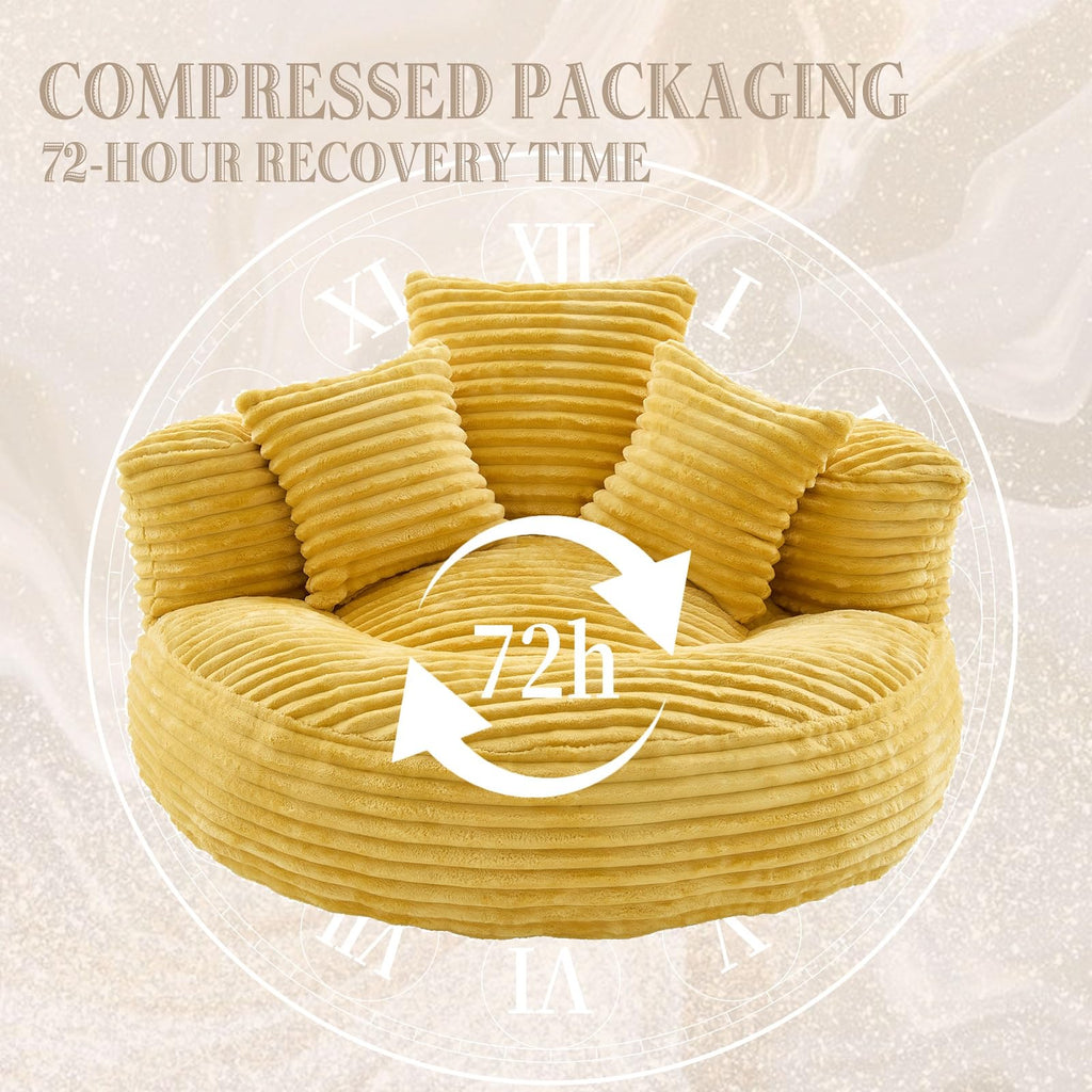 Oversized Corduroy Bean Bag Chair with 3 Pillows V693
