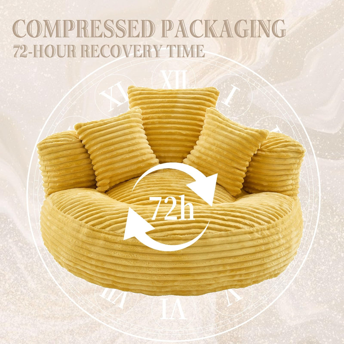 Oversized Corduroy Bean Bag Chair with 3 Pillows V693