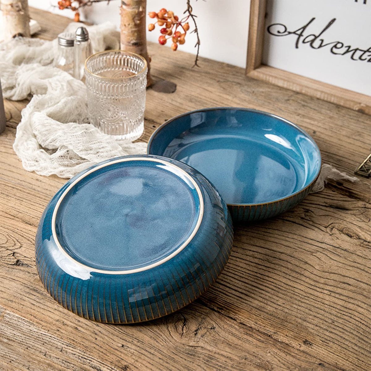 4 Pcs 35 Ounces 8.5 Inch Porcelain Pasta Bowls Blue B333130