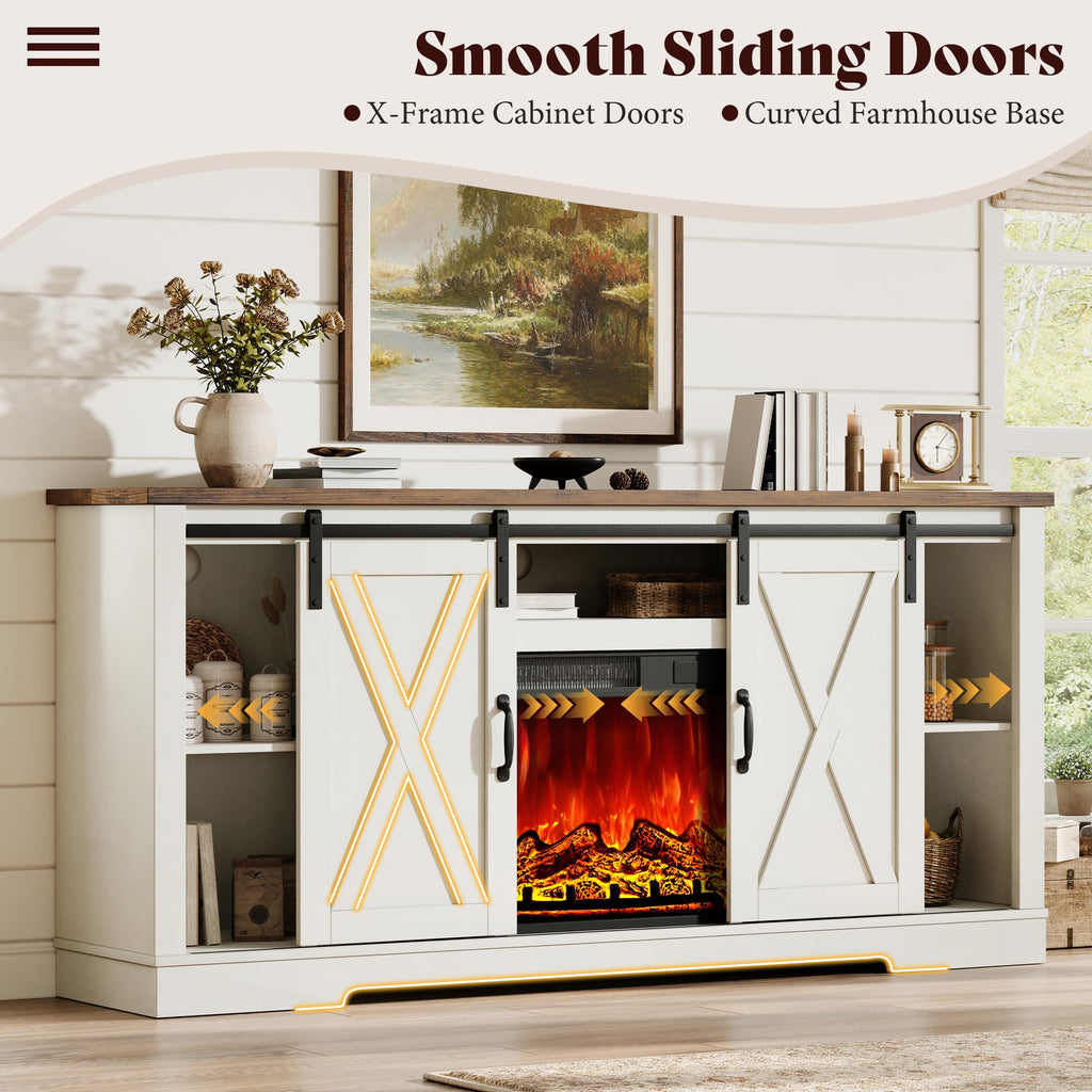 Fireplace TV Stand with Sliding Barn Door F36218