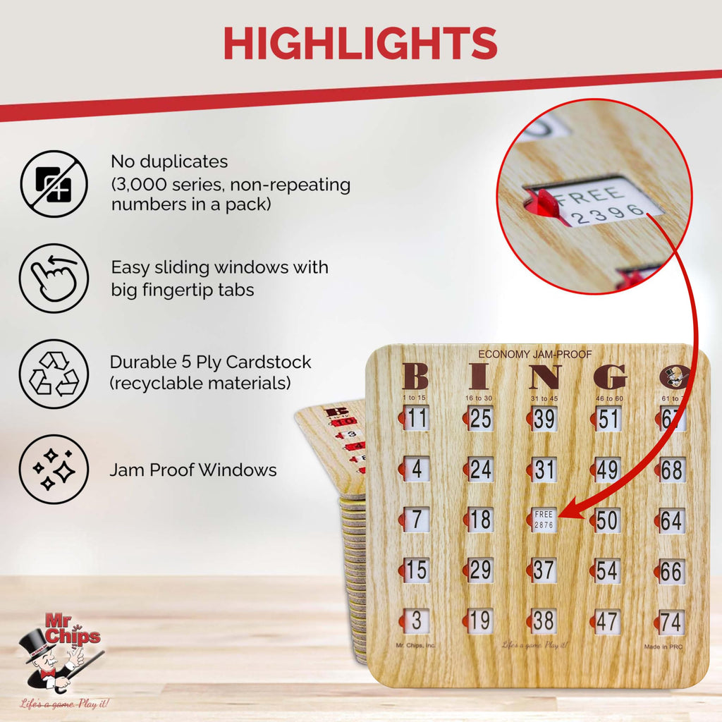 Bingo Cards with Sliding Windows 100 Pack E3783