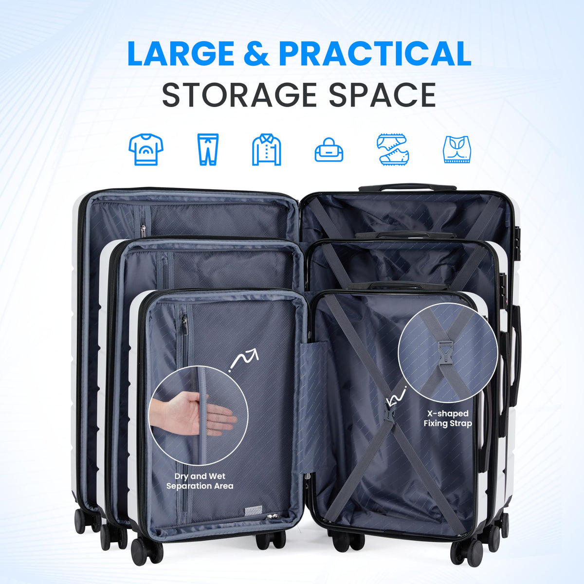 20 Inch White Hardside Carry On Luggage W7249