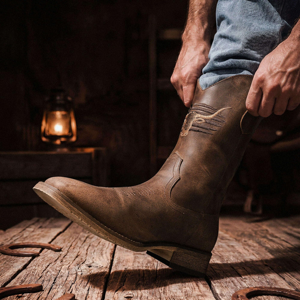 Cowboy Boots Wide Square Toe Slip Resist P889