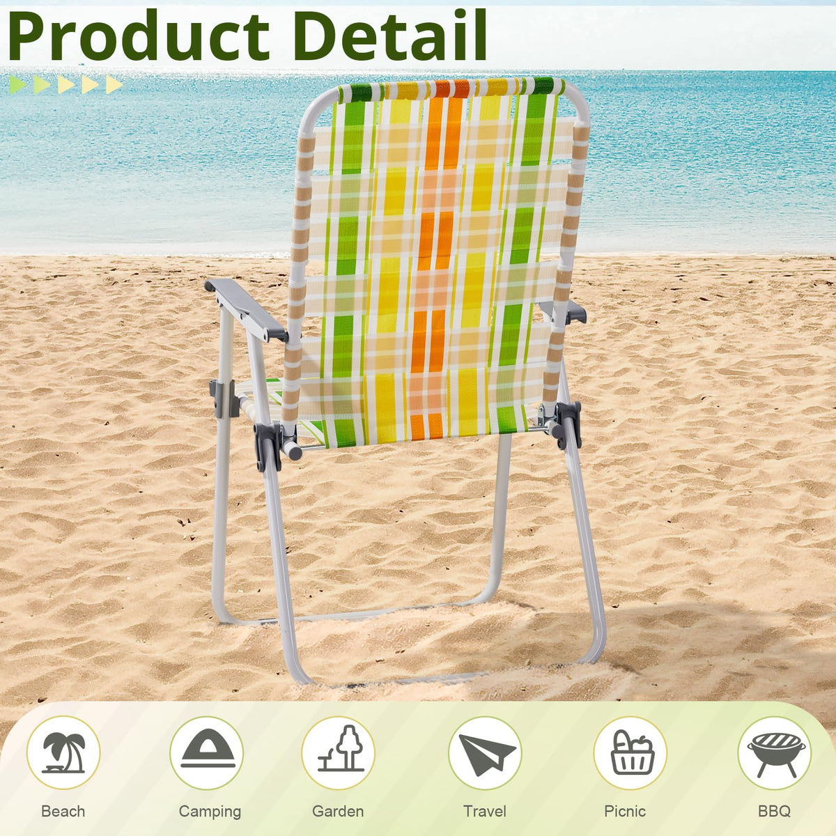 Set of 2 Webbed Folding Beach Chairs Yellow & Green S9444