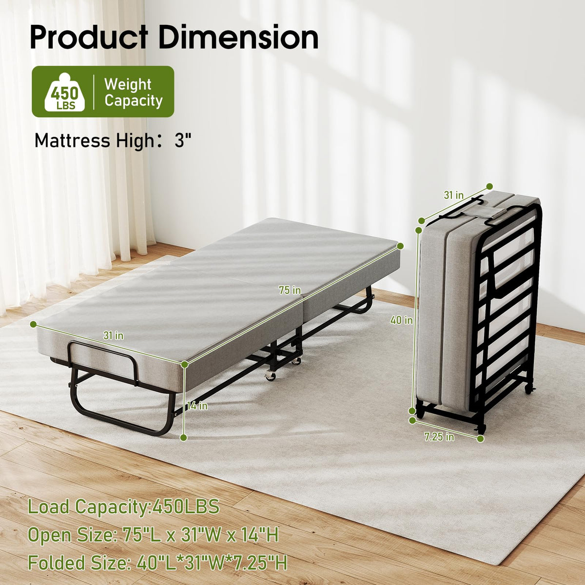 Folding Bed 75" x 31" S8328