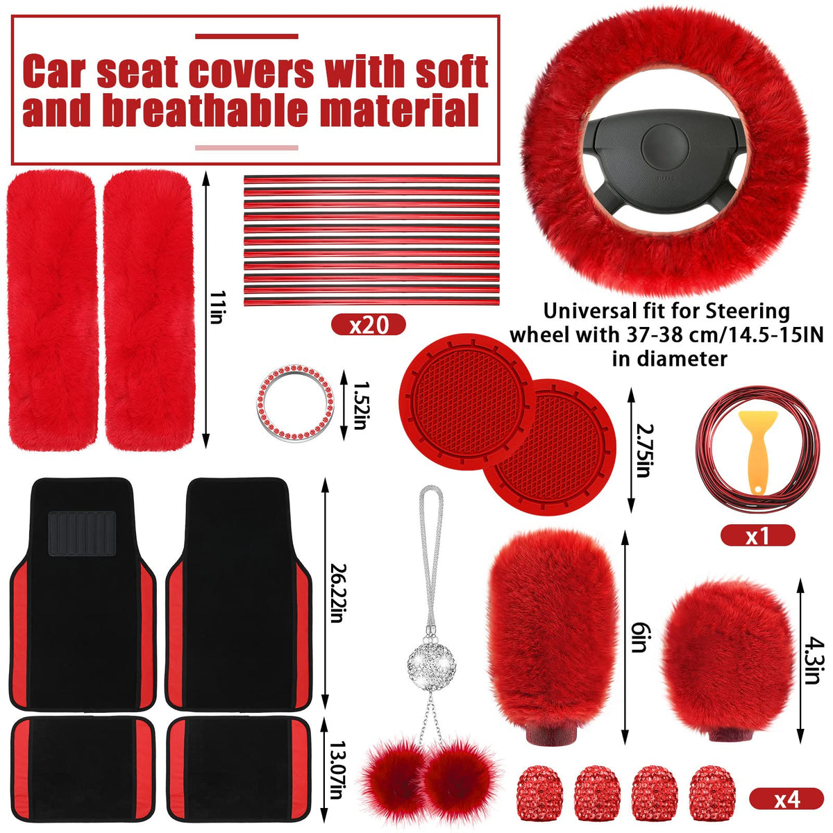 Red Black Car Seat Cover Full Set B9449