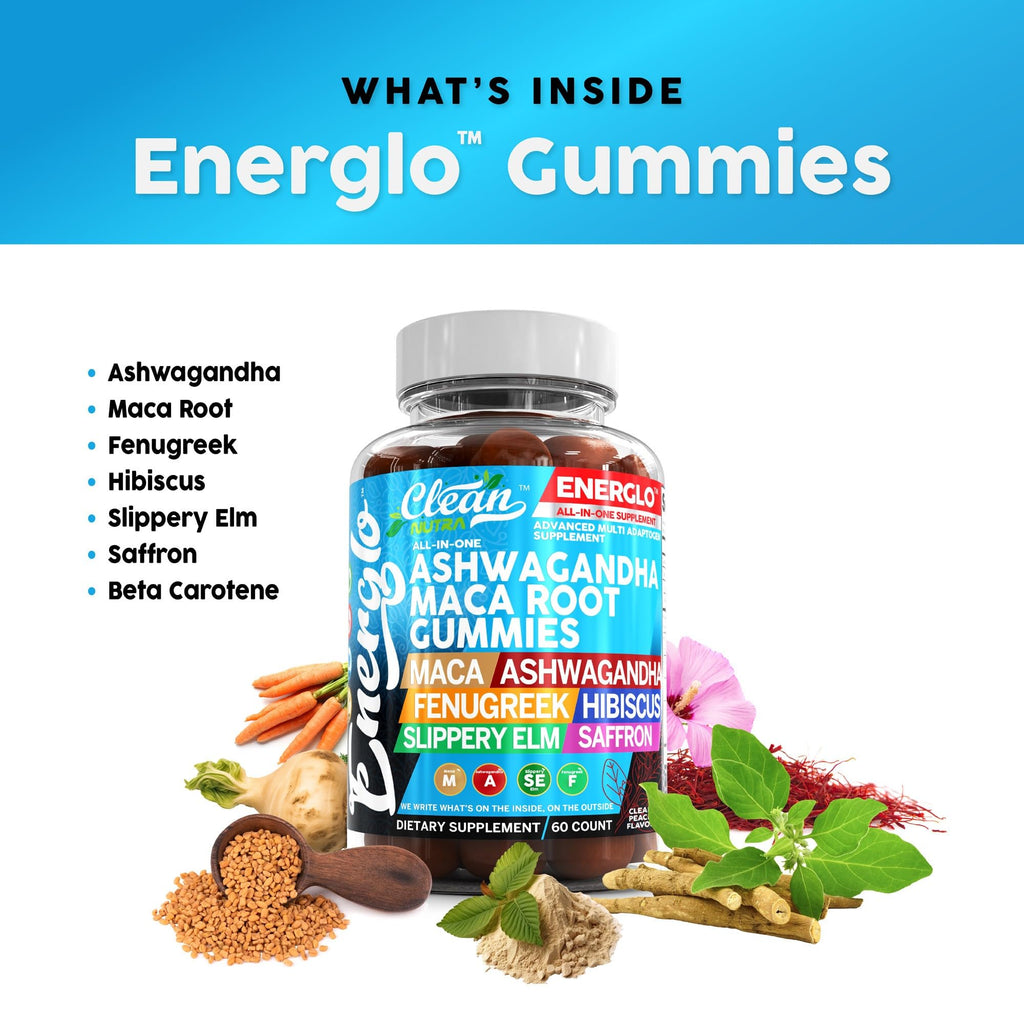Ashwagandha Maca Root Gummies with Fenugreek Hibiscus Slippery Elm Saffron Extract & Beta Carotene Peach Flavor Vegan Gummy Vitamins E8534