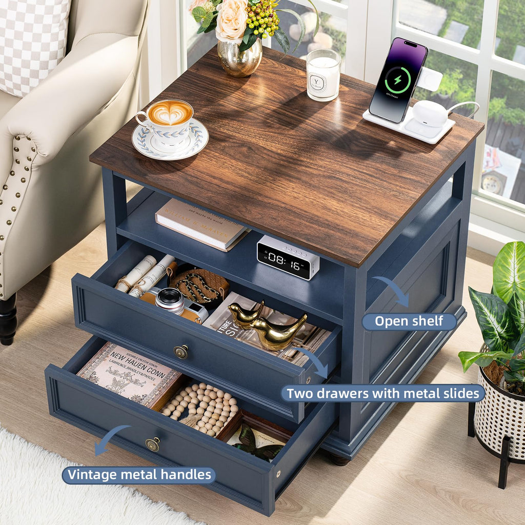 Blue 2 Drawer Wood Nightstand W286348