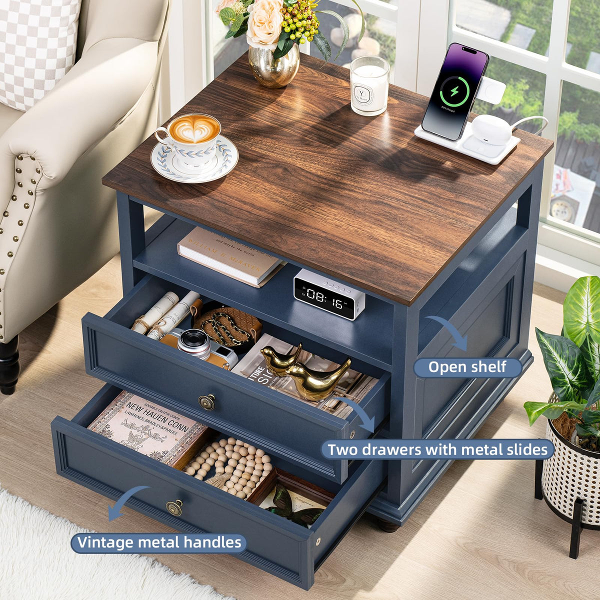 Blue 2 Drawer Wood Nightstand W286348