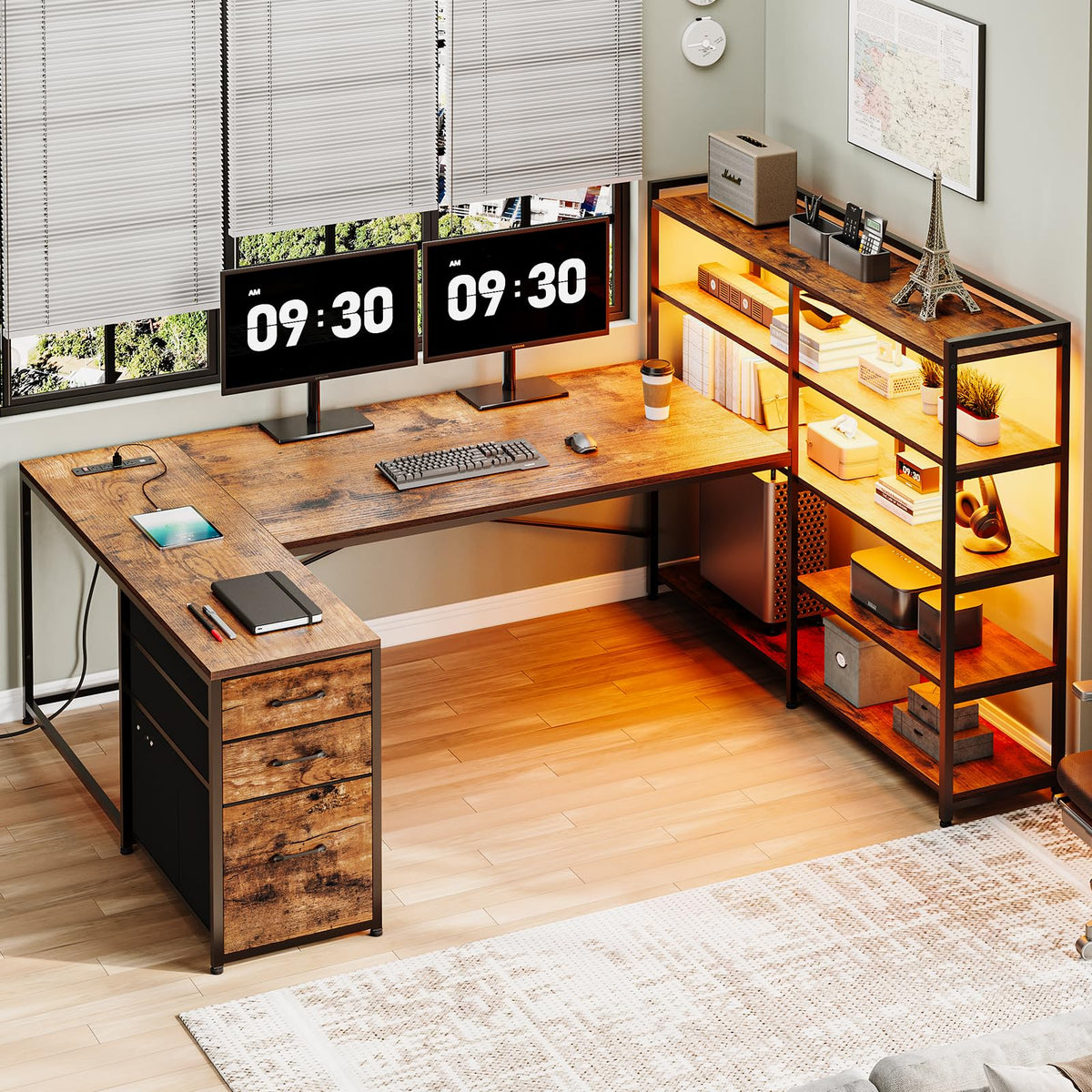 64.5" Reversible L Shaped Office Desk with Storage Drawers F619270
