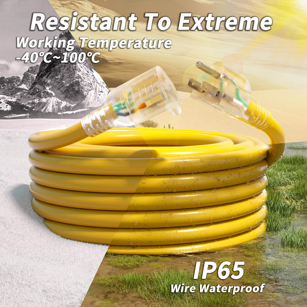 100ft 10 Gauge Waterproof Outdoor Extension Cord Yellow J4251