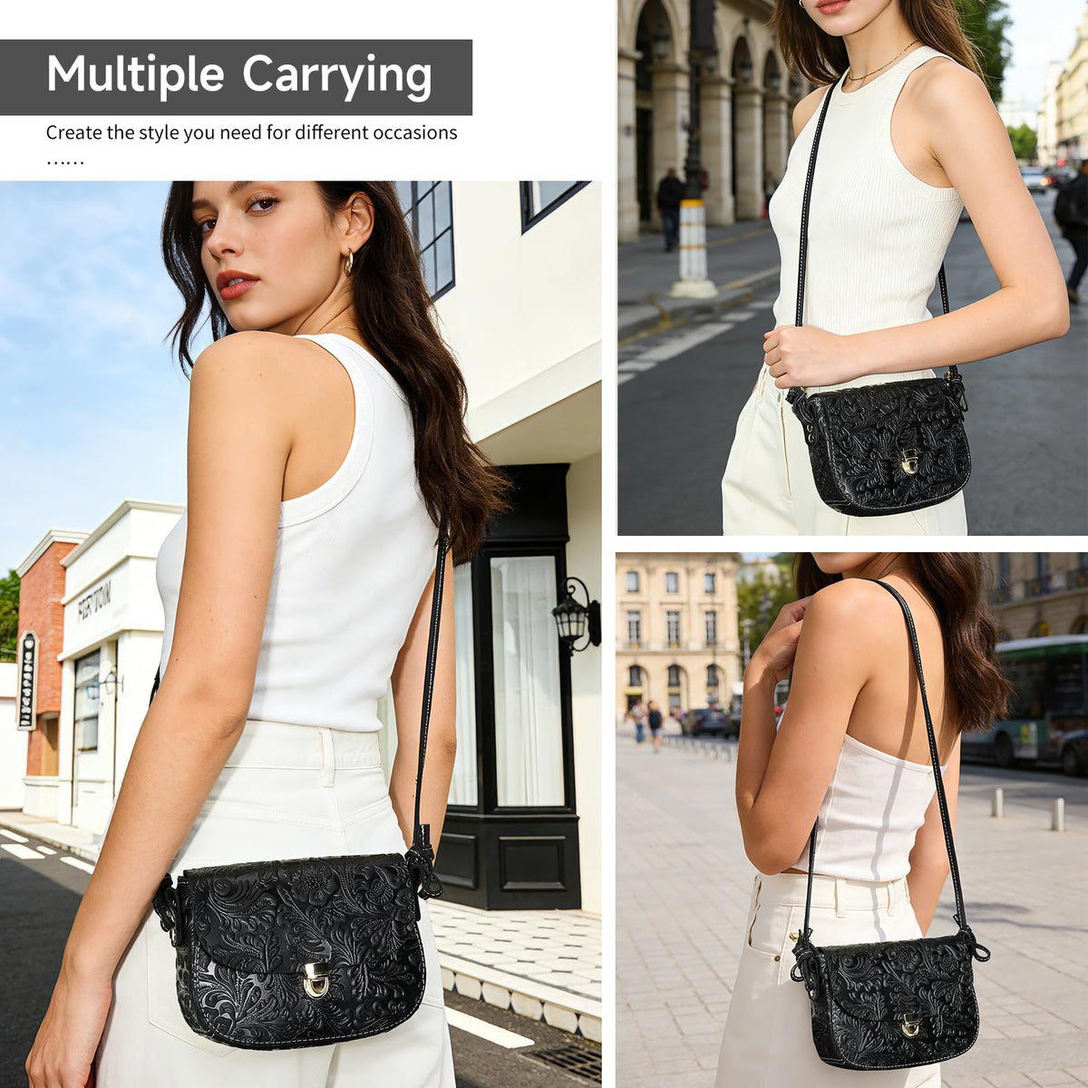 Genuine Leather Floral Embossed Crossbody Bag G266