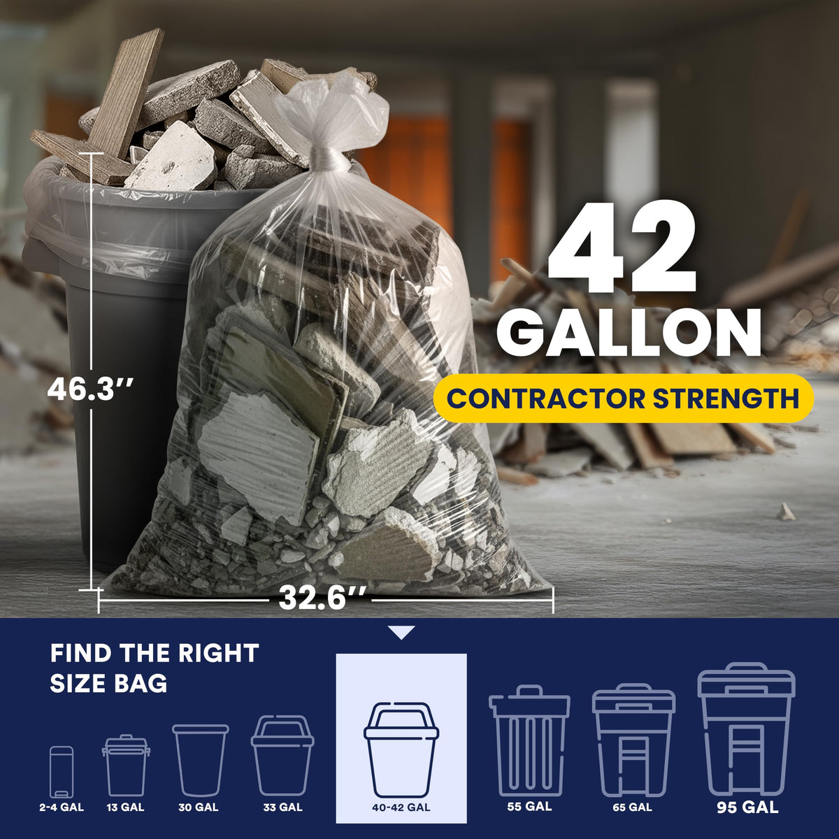 Clear Heavy Duty 42 Gallon Trash Bags 50 Count P444536