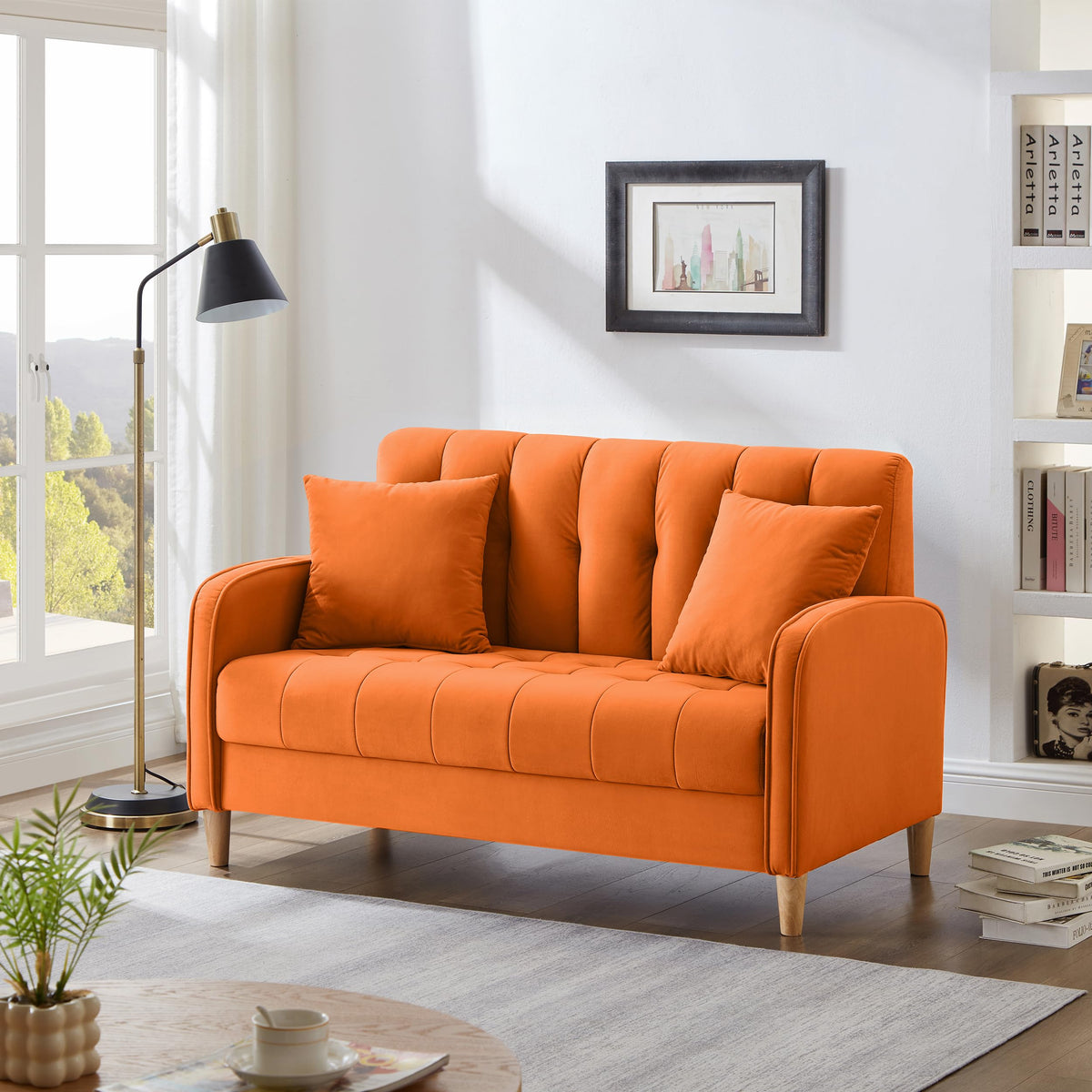 Orange Velvet Tufted Loveseat Sofa S587