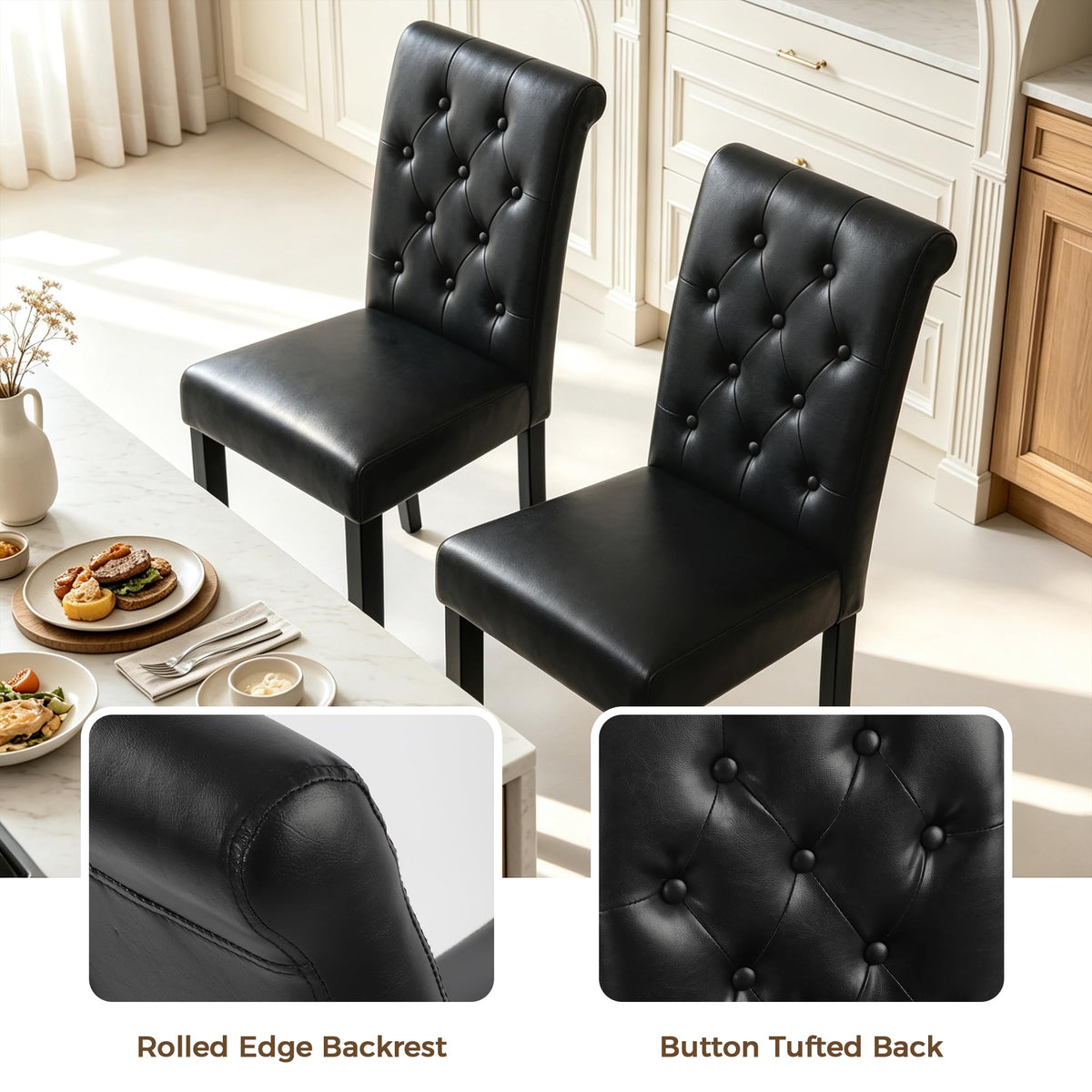 Black Set of 6 Upholstered Dining Chairs with Wood Legs A5080