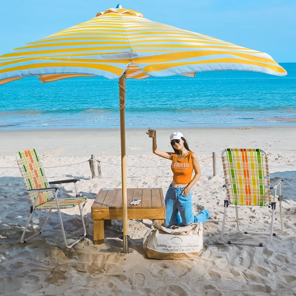 Set of 2 Webbed Folding Beach Chairs Yellow & Green S9444