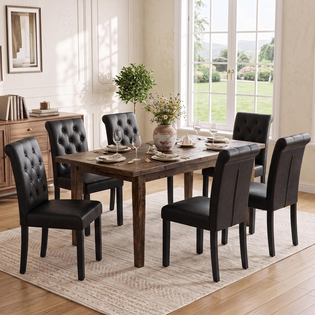Black Set of 6 Upholstered Dining Chairs with Wood Legs A5080