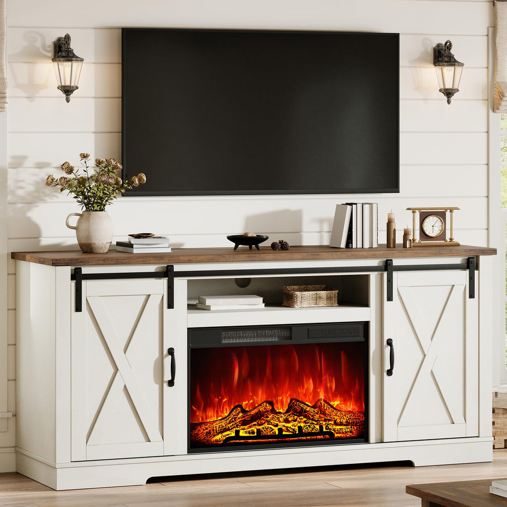 Fireplace TV Stand with Sliding Barn Door F36218
