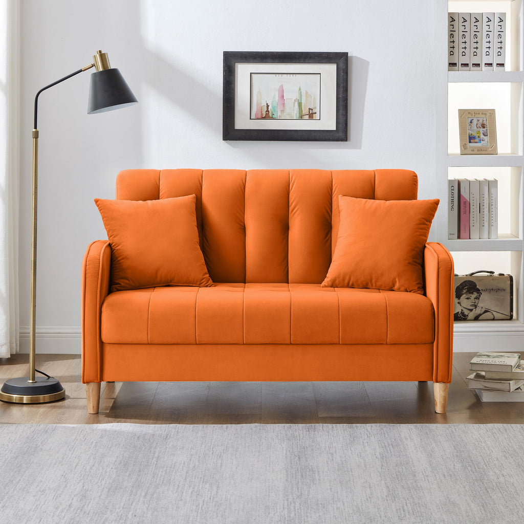 Orange Velvet Tufted Loveseat Sofa S587