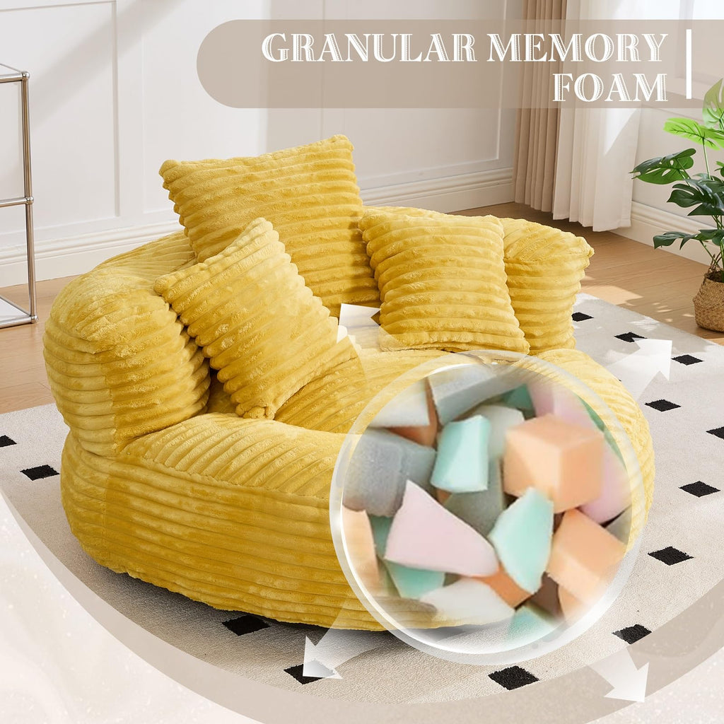 Oversized Corduroy Bean Bag Chair with 3 Pillows V693