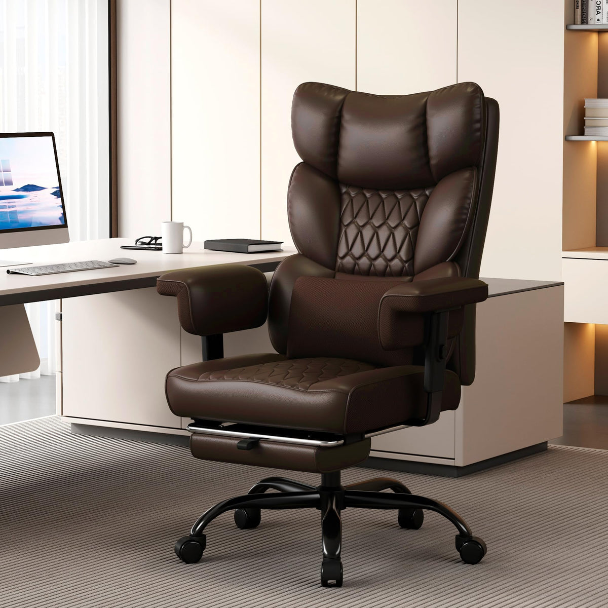 Big and Tall Faux Leather Office Chair with Footrest L48924
