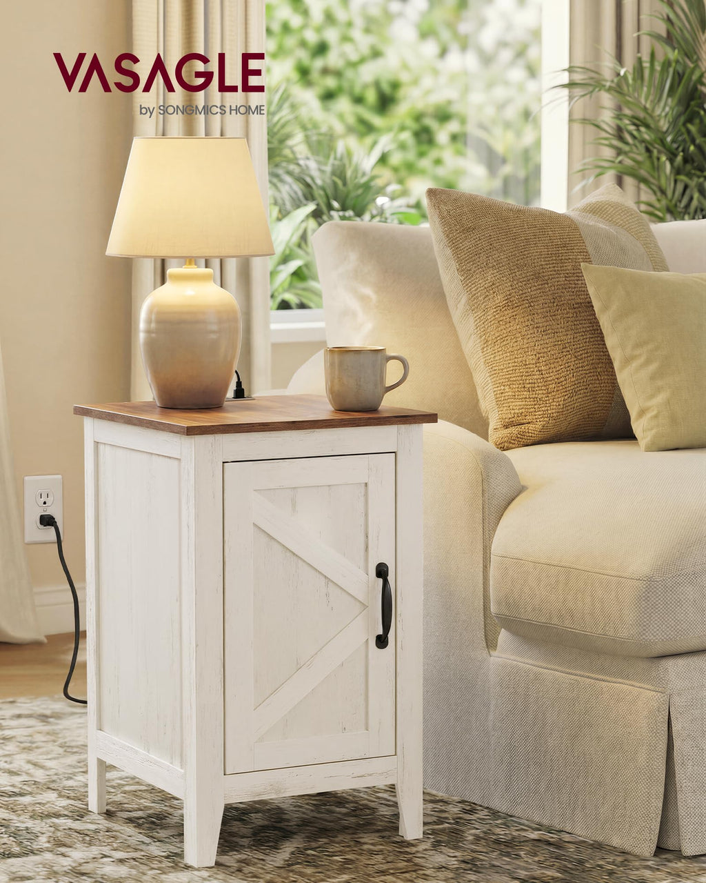 Side Table with Charging Station and Storage Cabinet K38043