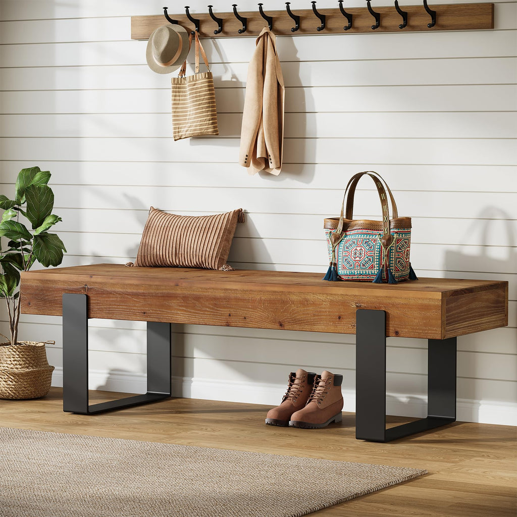 Solid Wooden Entryway Bench with Metal Legs G55639