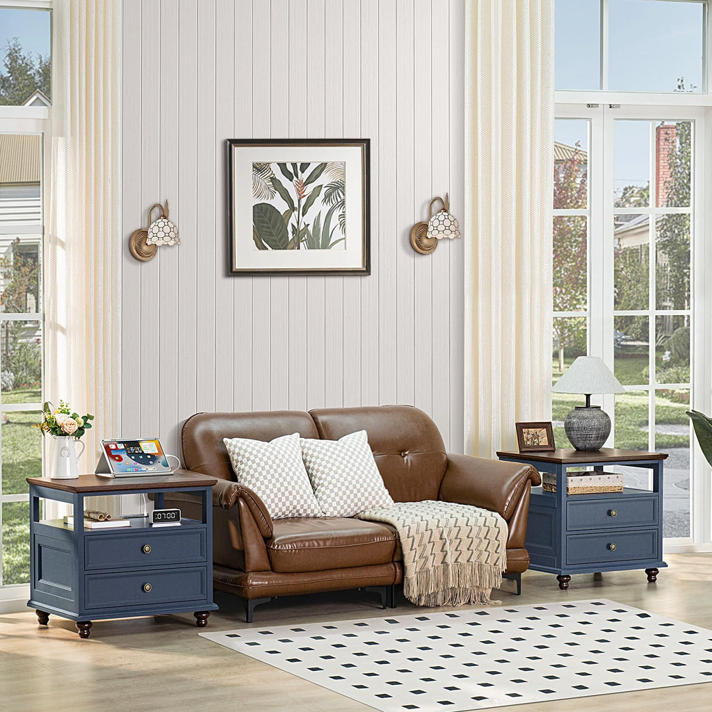 Blue 2 Drawer Wood Nightstand W286348