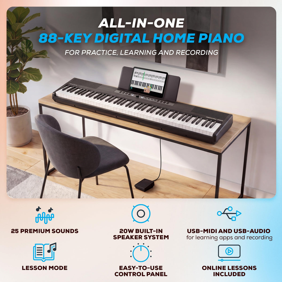 88-Key Weighted Digital Piano with Hammer Action Y96277