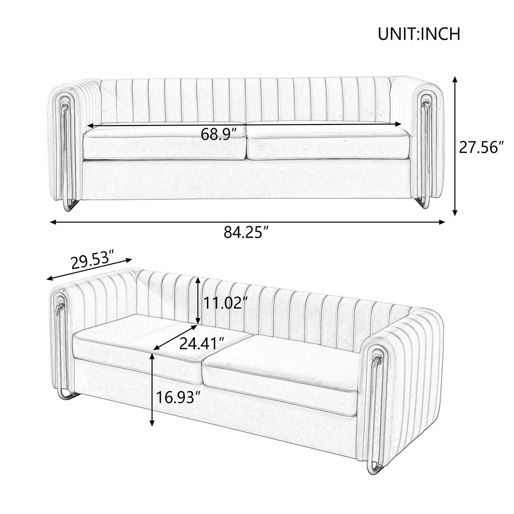 Tufted Velvet Sofa with Golden Metal Legs Y25867