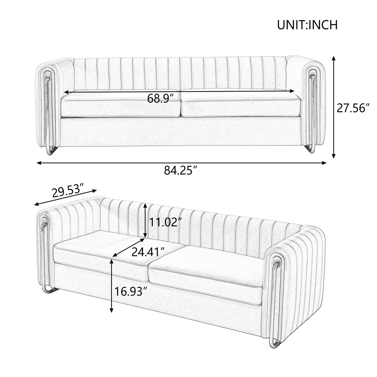 Tufted Velvet Sofa with Golden Metal Legs Y25867