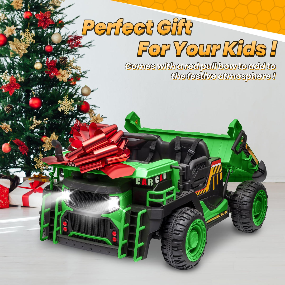 Green 24V Ride On Dump Truck with Electric Dump Bed W465160