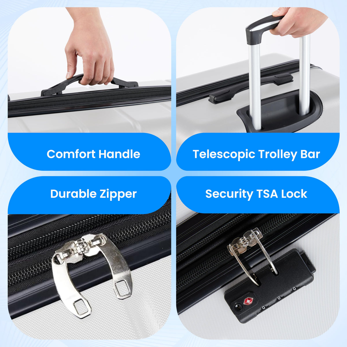 20 Inch White Hardside Carry On Luggage W7249